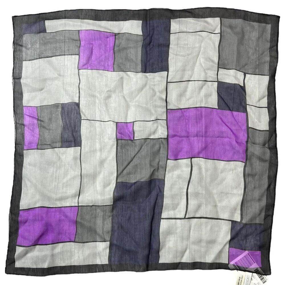 Vintage Silk Square Scuff Color Block Purple Gray Petite Sophisticate 20"X20"